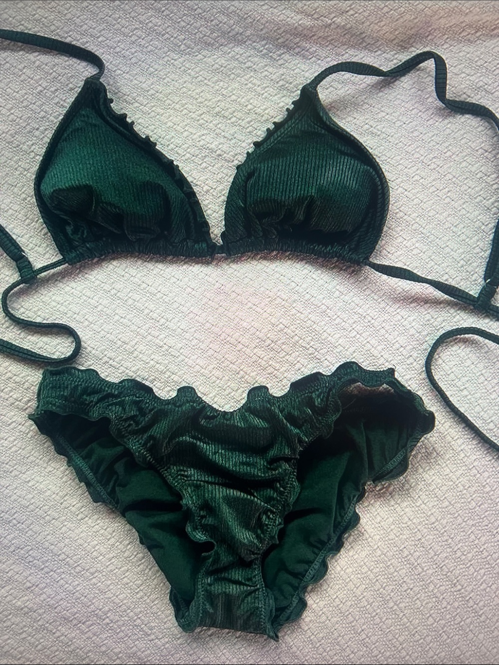 Dark Green Ruffle Triangle Bikini Set